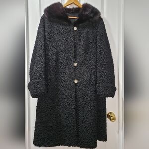 Vintage Persian Lamb Fur Coat with Mink Fur Collar Size M Luxury Perfect Conditi